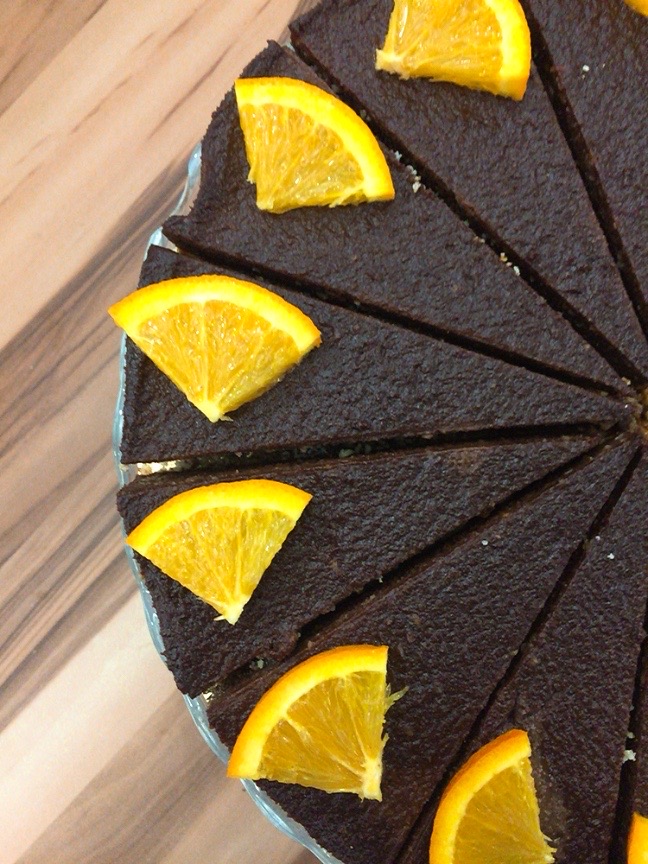 Raw vegan chocolate cake with orange